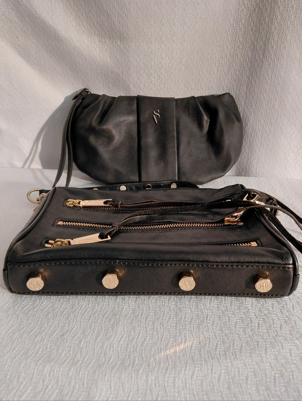 Rebecca Minkoff Black Leather Crossbody Vera Wang  Black Clutch - Picture 3 of 5